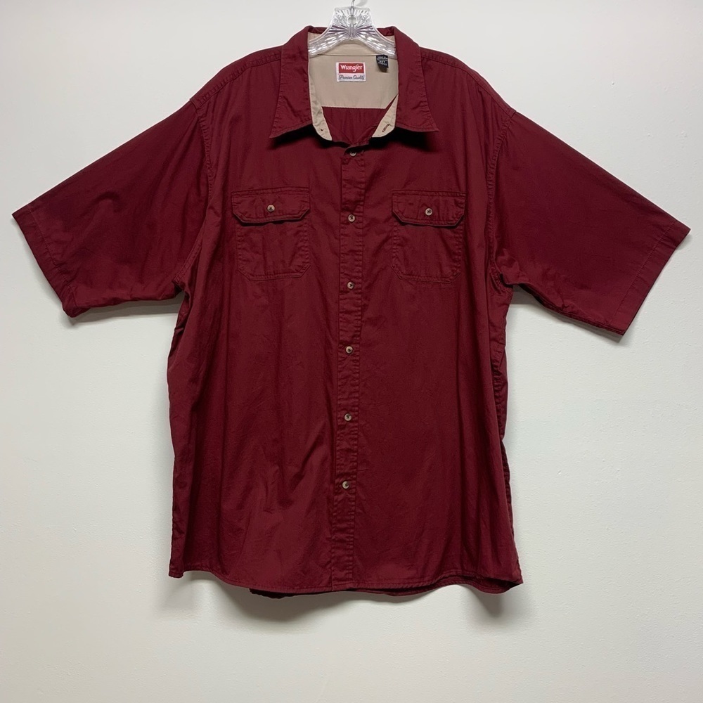 Wrangler Men's 3XL Button Up Short Sleeve Shirt Maroon Red Button Flap Pockets
